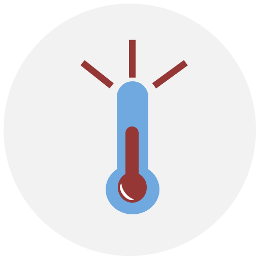ein blaues und rotes Thermometersymbol auf weißem Hintergrund.