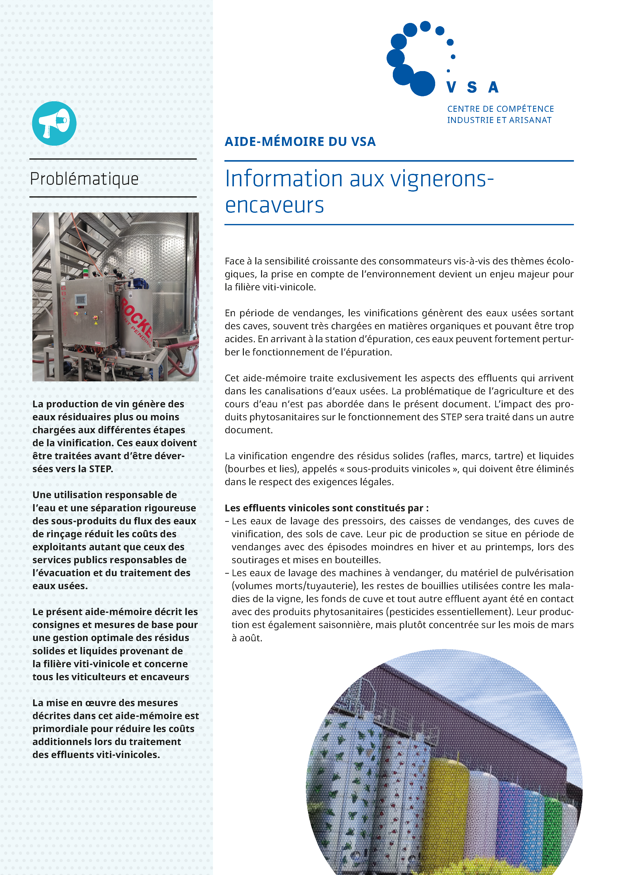 Prétraitement des eaux usées dans la viniculture