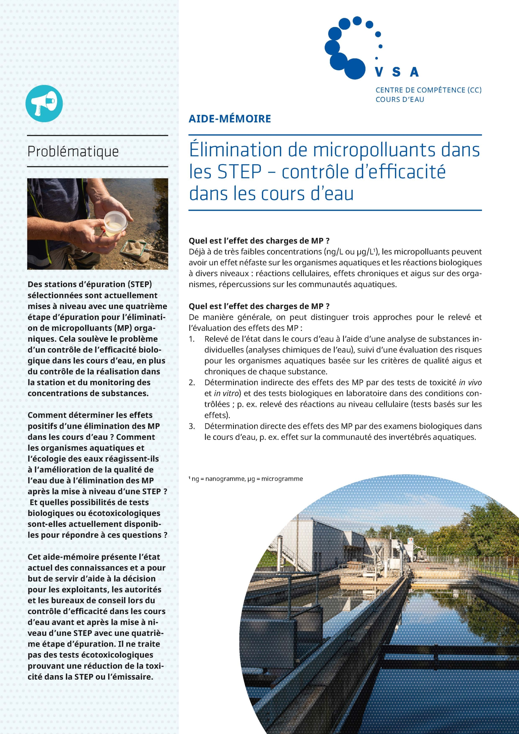 Élimination de micropolluants dans les STEP – contrôle d’efficacité dans les cours d’eau