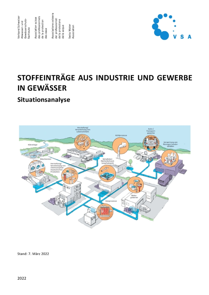 Eine Broschüre zu Stoffeinträgen aus Industrie und Gewerbe in Gewässer.