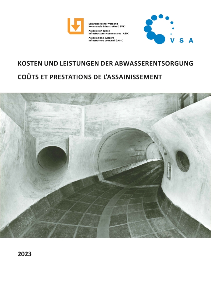 la couverture d'une brochure avec un tunnel en arrière-plan, les coûts et les services de l'assainissement.